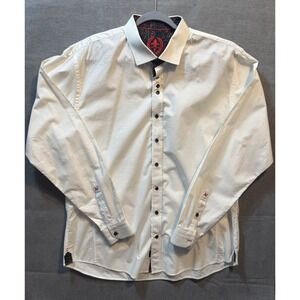 Au Noir Mens White Paisley Jacquard Button Shirt Contrast Trim Size 6